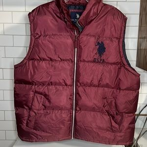 US Polo Assn Mens Burgundy and Navy Big Pony Puffer Vest USPA Size XXL